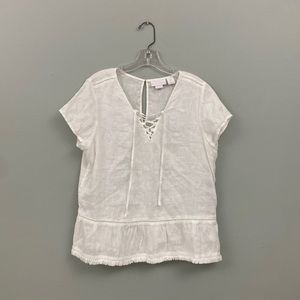 Rachel Ashwell 100% Linen Large White Lace Up Top.